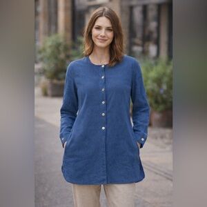 Anne Carson Blue Silk Button Down Blouse Size Large Lagenlook Capsule Wardrobe